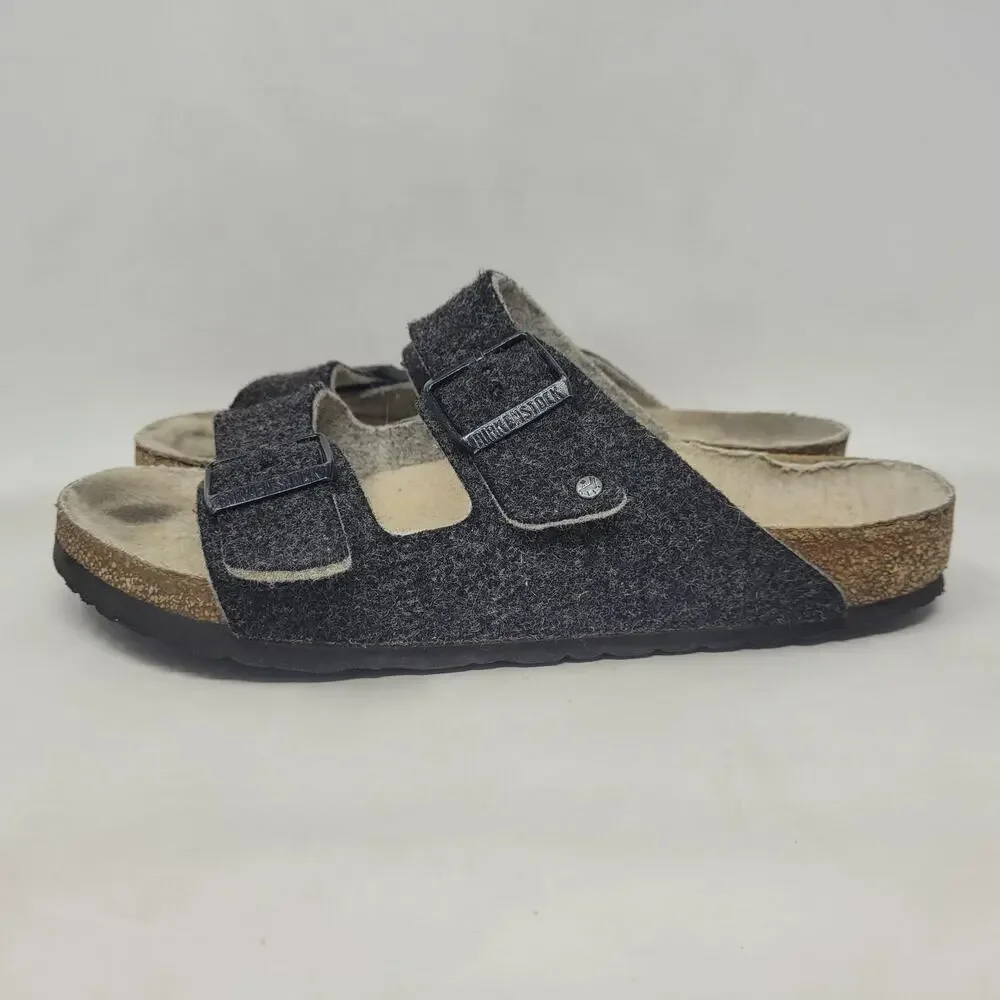 Birkenstock‎ Arizona Sandals EU41 US8 Rivet Wool Felt Doubleface Gray Slip On